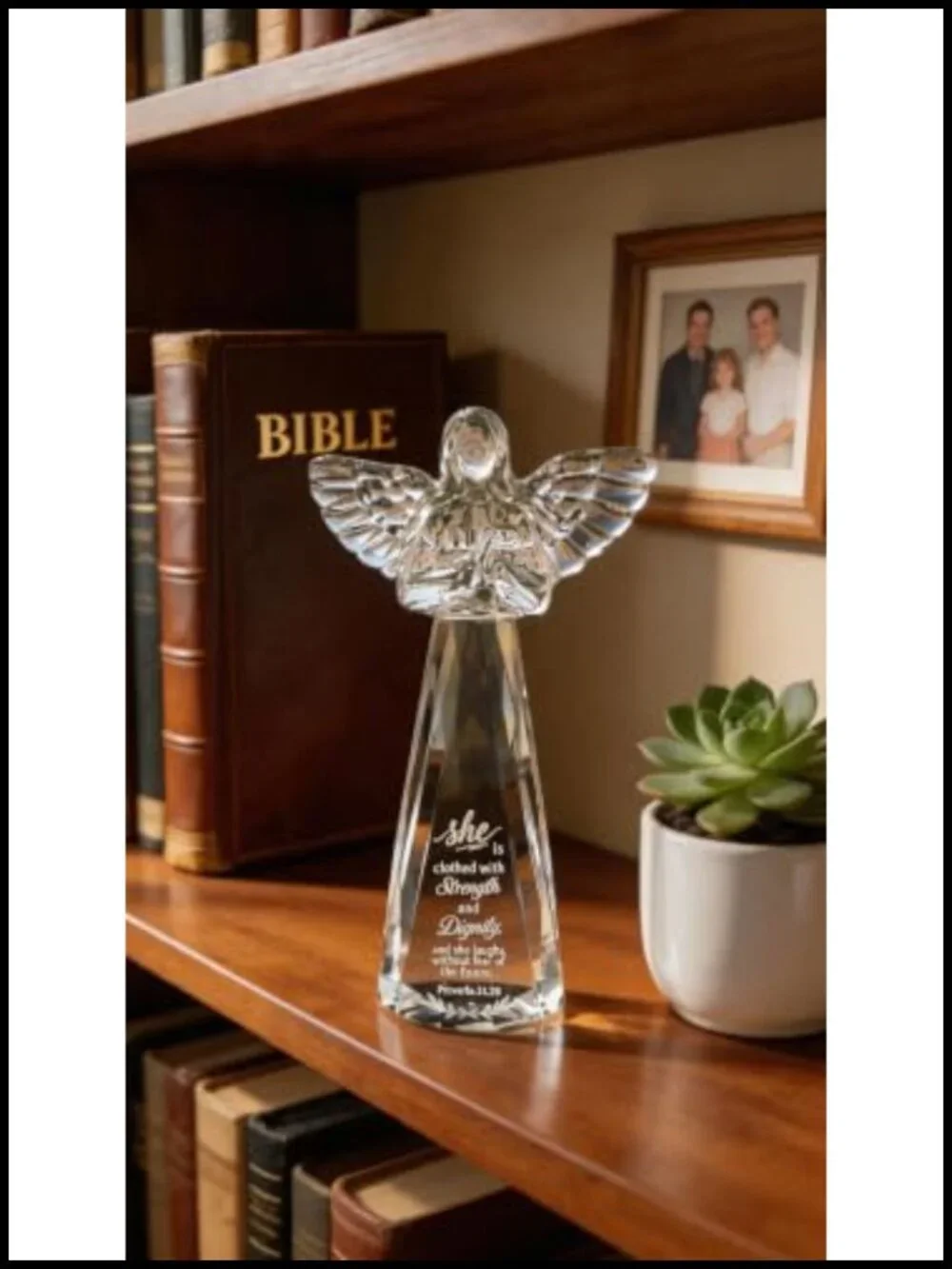 K9 Crystal Angel Figurine 6" Engraved Proverbs 31:25 Christian Gift_5